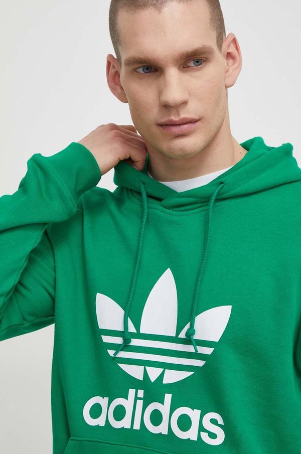 adidas Originals Pamučna dukserica adidas Originals Adicolor Classics Trefoil za muškarce, boja: zelena, s kapuljačom, s tiskom, IM9403