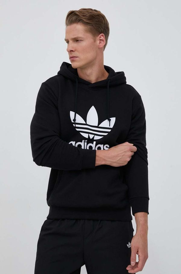 adidas Originals Pamučna dukserica adidas Originals Classics Trefoil Hoodie za muškarce, boja: crna, s kapuljačom, tiskom