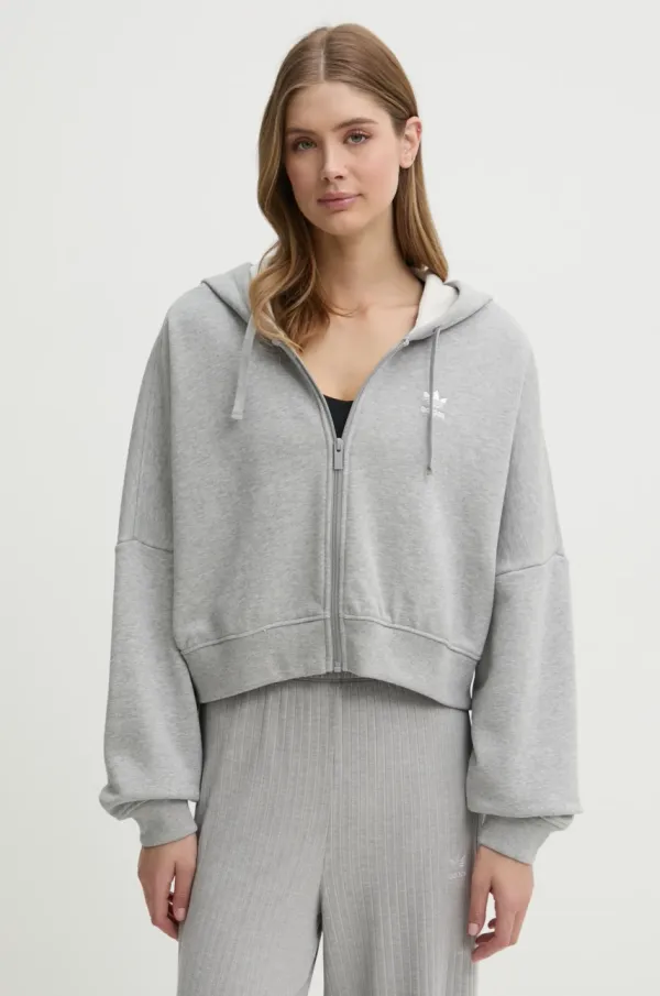 adidas Originals Pamučna dukserica adidas Originals Essential za žene, boja: siva, s kapuljačom, melanž, JN7844