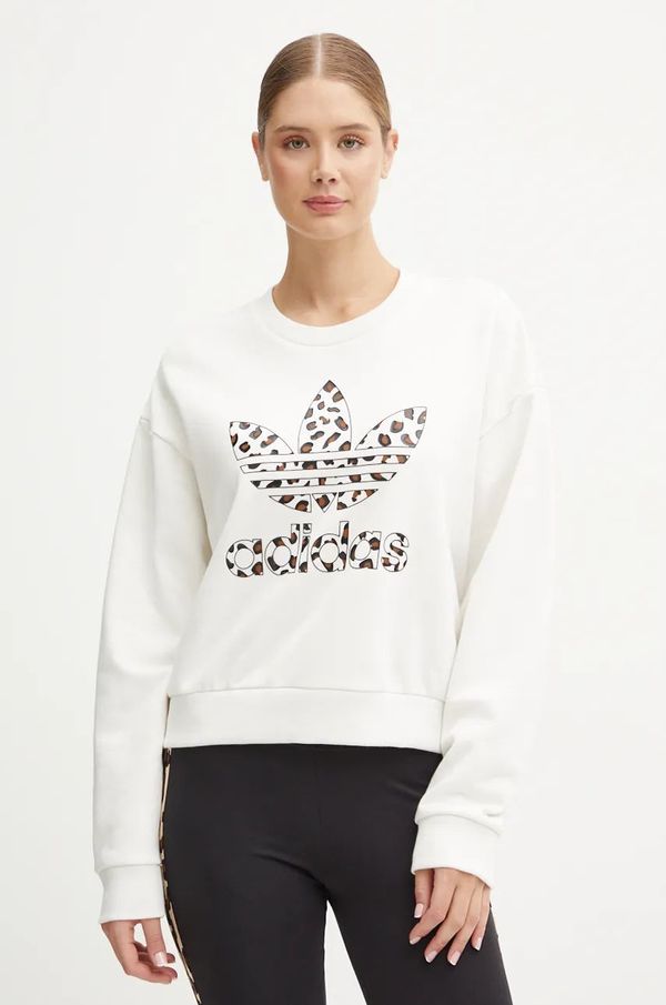 adidas Originals Pamučna dukserica adidas Originals Leopard Sweat za žene, boja: bijela, s aplikacijom, IW8477