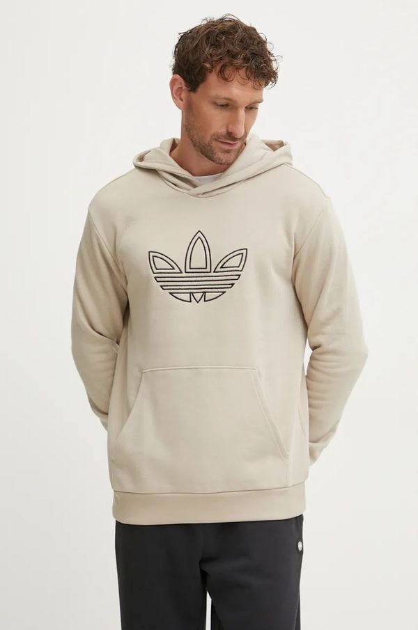 adidas Originals Pamučna dukserica adidas Originals Outline Hoodie za muškarce, boja: bež, s kapuljačom, s tiskom, JJ1505
