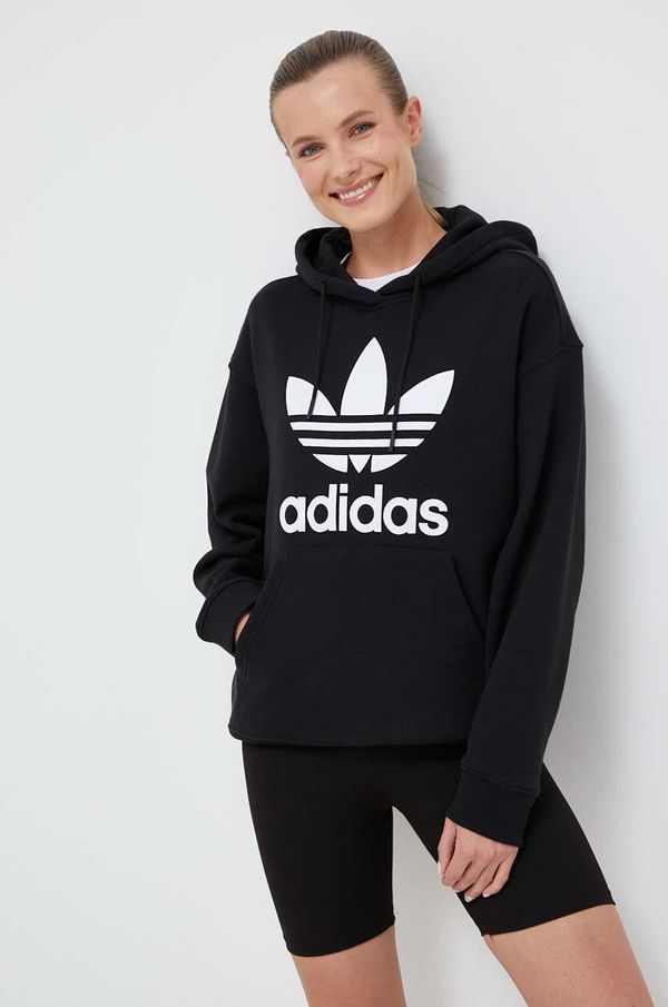 adidas Originals Pamučna dukserica adidas Originals za žene, boja: crna, s kapuljačom, s tiskom