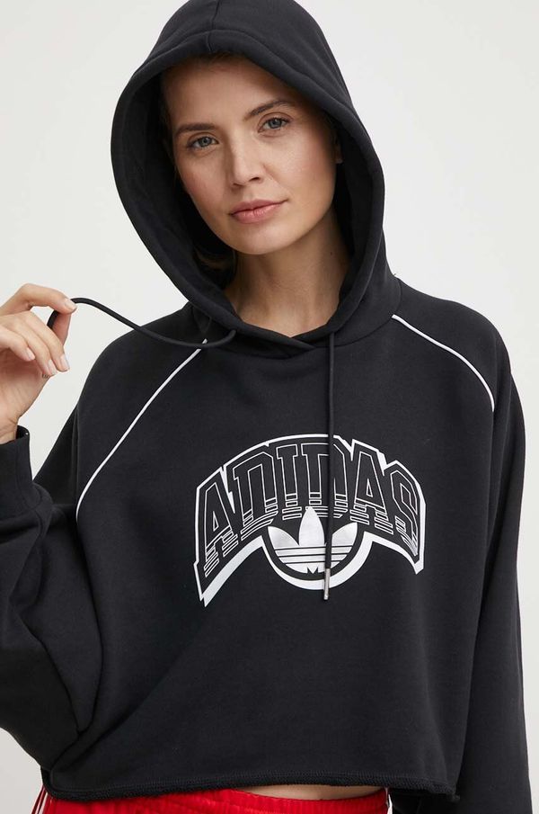 adidas Originals Pamučna dukserica adidas Originals za žene, boja: crna, s kapuljačom, s tiskom, IT9772