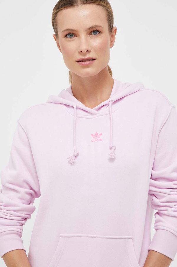 adidas Originals Pamučna dukserica adidas Originals za žene, boja: ljubičasta, s kapuljačom, glatka