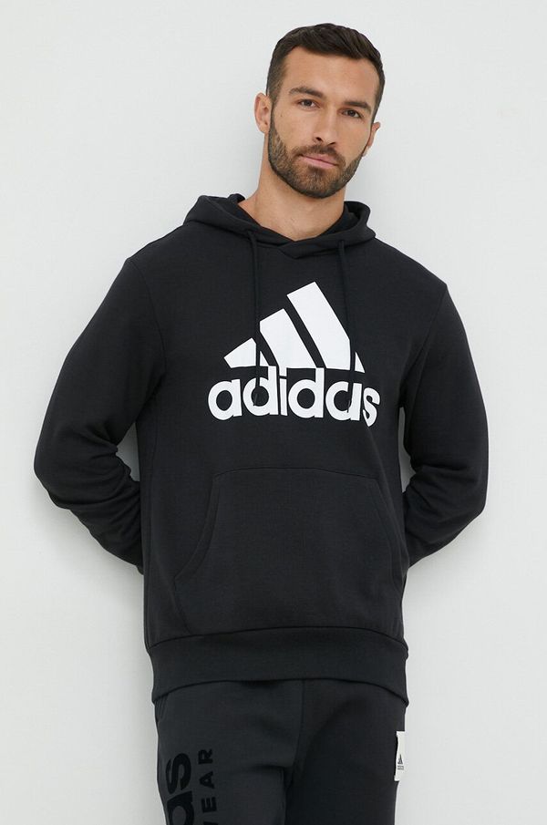 adidas Pamučna dukserica adidas za muškarce, boja: crna, s kapuljačom, tiskom