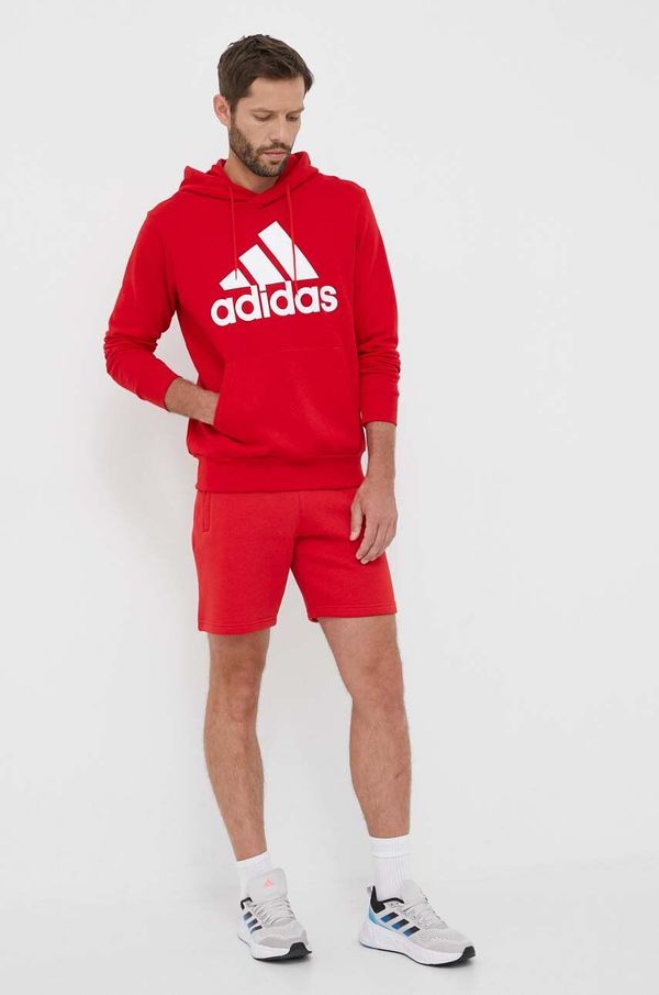 adidas Pamučna dukserica adidas za muškarce, boja: crvena, s kapuljačom, uzorkom