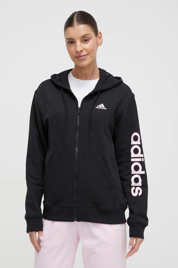 adidas Pamučna dukserica adidas za žene, boja: crna, s kapuljačom, aplikacijom