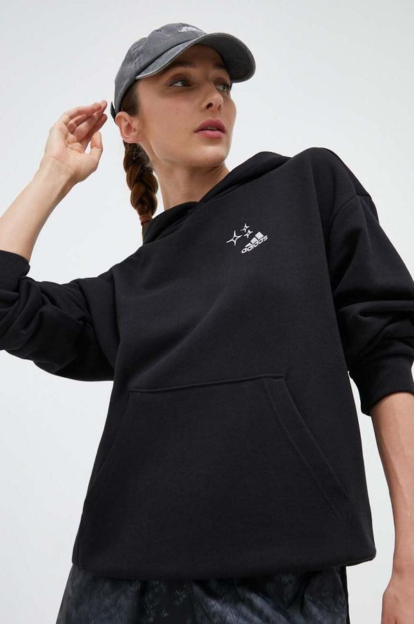 adidas Pamučna dukserica adidas za žene, boja: crna, s kapuljačom, s aplikacijom
