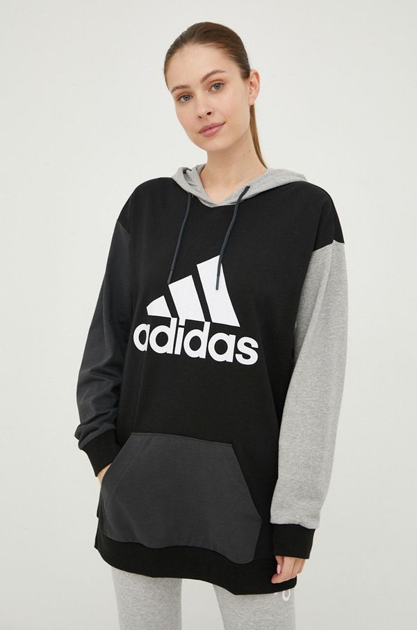 adidas Pamučna dukserica adidas za žene, boja: crna, s kapuljačom, s tiskom