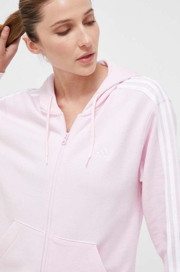 adidas Pamučna dukserica adidas za žene, boja: ružičasta, s kapuljačom, aplikacijom