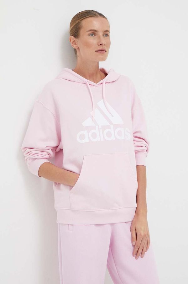 adidas Pamučna dukserica adidas za žene, boja: ružičasta, s kapuljačom, s tiskom