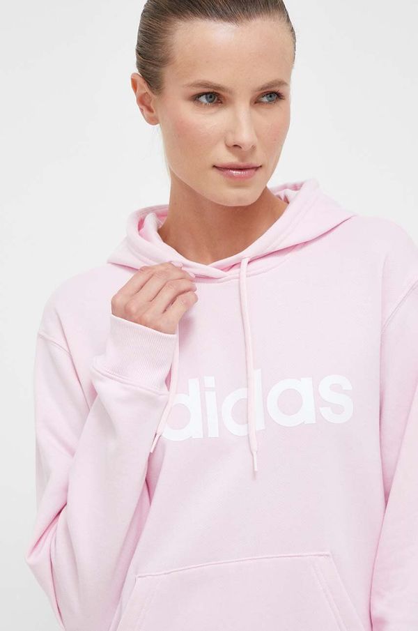 adidas Pamučna dukserica adidas za žene, boja: ružičasta, s kapuljačom, tiskom