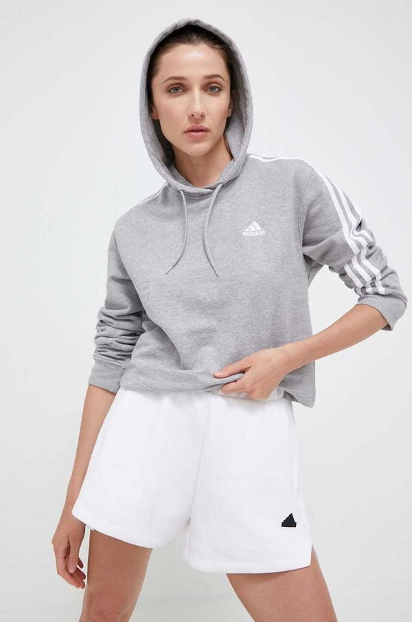 adidas Pamučna dukserica adidas za žene, boja: siva, s kapuljačom, melanž