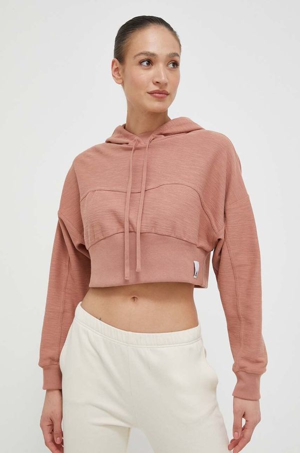 adidas Pamučna dukserica adidas za žene, boja: smeđa, s kapuljačom, glatka