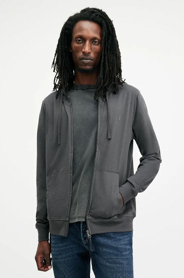 AllSaints Pamučna dukserica AllSaints BRACE za muškarce, boja: siva, s kapuljačom, bez uzorka, M032JB