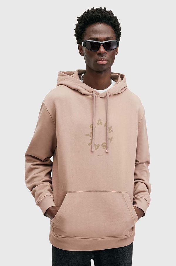 AllSaints Pamučna dukserica AllSaints TIERRA za muškarce, boja: bež, s kapuljačom, s tiskom, M036NB