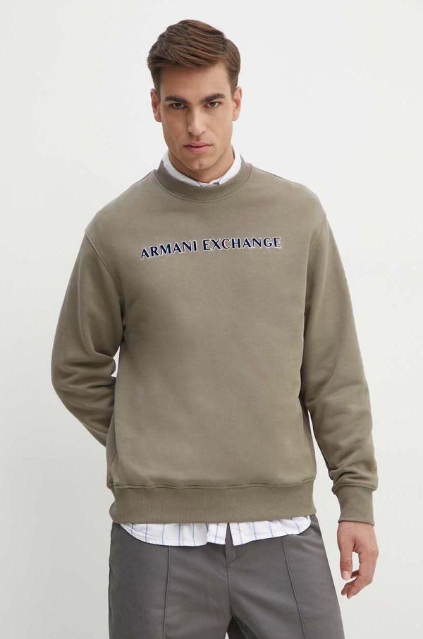 Armani Exchange Pamučna dukserica Armani Exchange za muškarce, boja: bež, s aplikacijom, 6DZMBA ZJADZ