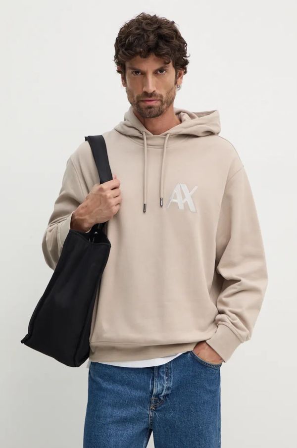 Armani Exchange Pamučna dukserica Armani Exchange za muškarce, boja: bež, s kapuljačom, s aplikacijom, 6DZMJE ZJ4XZ