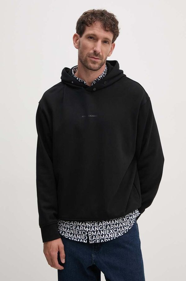 Armani Exchange Pamučna dukserica Armani Exchange za muškarce, boja: crna, s kapuljačom, s tiskom, 6DZMLJ ZJ4XZ