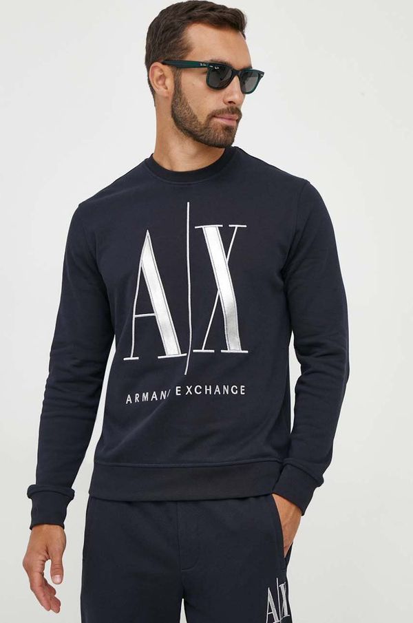 Armani Exchange Pamučna dukserica Armani Exchange za muškarce, boja: tamno plava, s aplikacijom