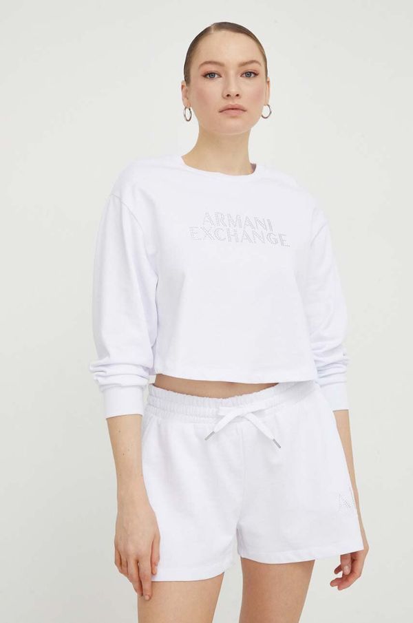 Armani Exchange Pamučna dukserica Armani Exchange za žene, boja: bijela, s aplikacijom