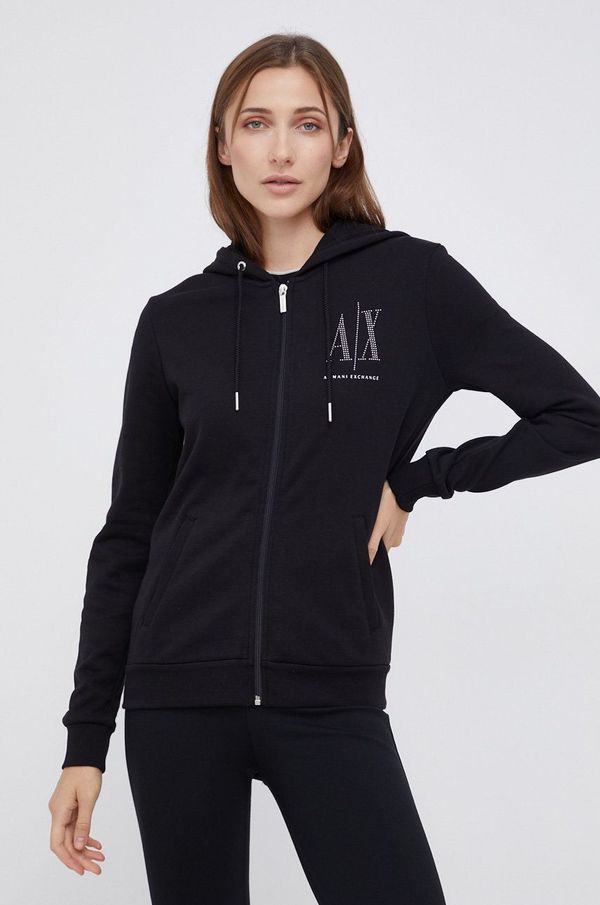 Armani Exchange Pamučna dukserica Armani Exchange za žene, boja: crna, s kapuljačom