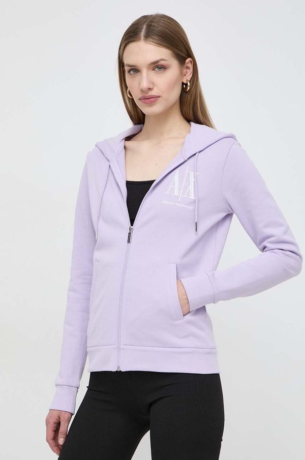 Armani Exchange Pamučna dukserica Armani Exchange za žene, boja: ljubičasta, s kapuljačom, bez uzorka