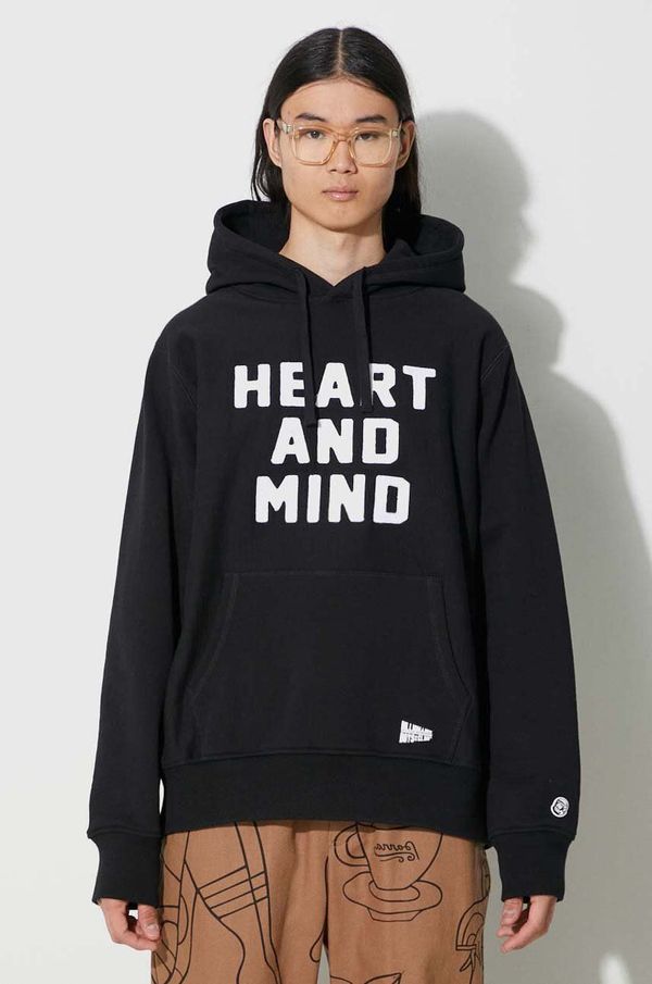 Billionaire Boys Club Pamučna dukserica Billionaire Boys Club Heart and Mind Popover za muškarce, boja: crna, s kapuljačom, s aplikacijom, B23433