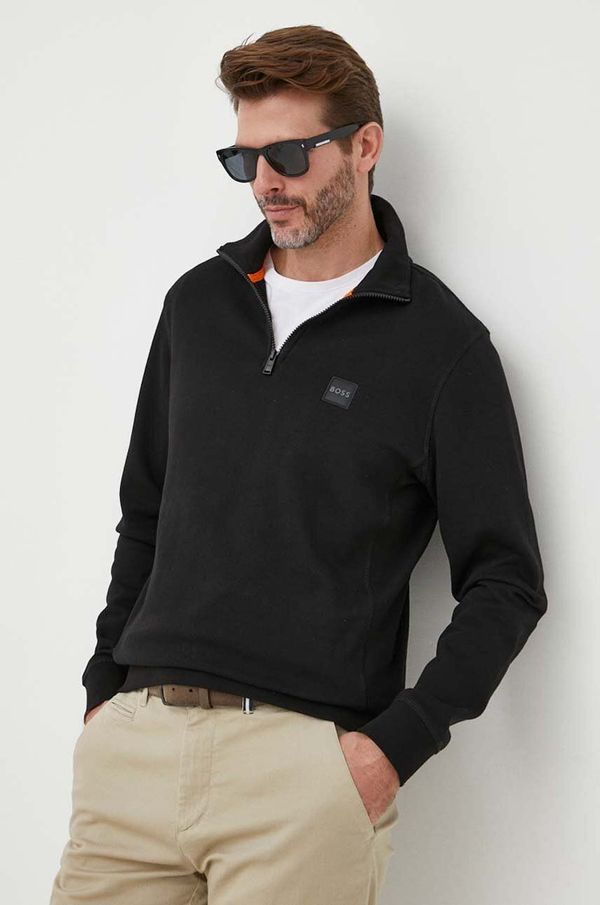 Boss Orange Pamučna dukserica BOSS BOSS CASUAL za muškarce, boja: crna, glatka