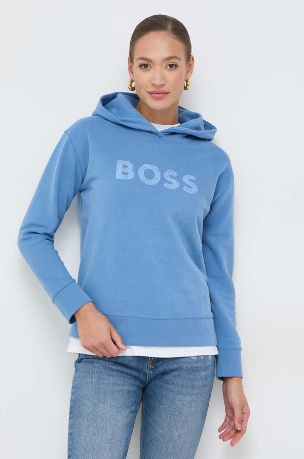 Boss Orange Pamučna dukserica Boss Orange BOSS ORANGE za žene, s kapuljačom, s tiskom