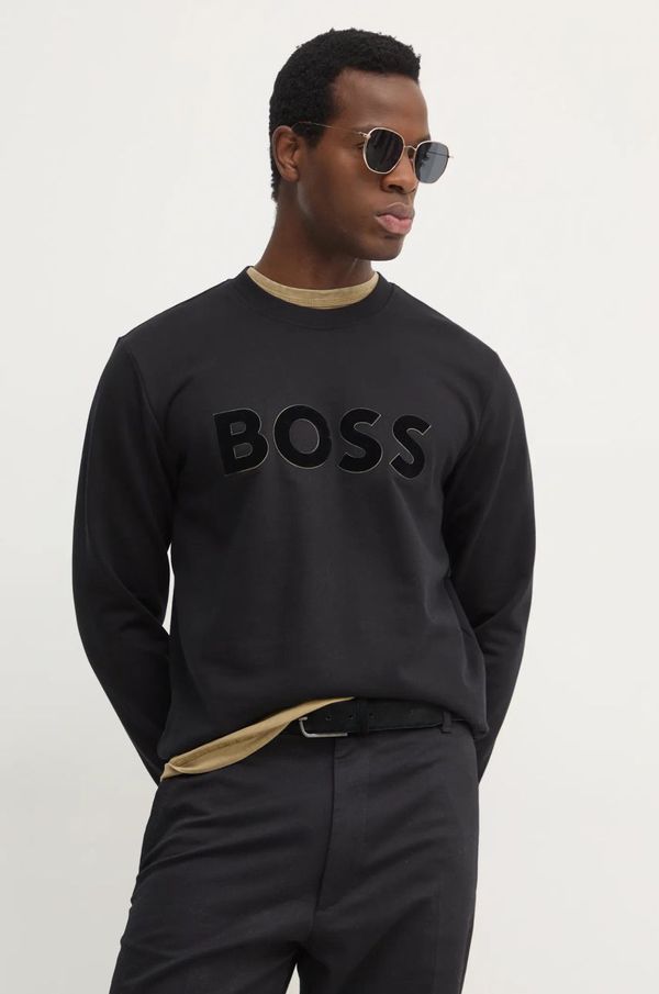 Boss Pamučna dukserica BOSS za muškarce, boja: crna, s aplikacijom, 50524360