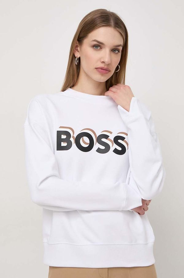 Boss Pamučna dukserica BOSS za žene, boja: bijela, s aplikacijom, 50508499