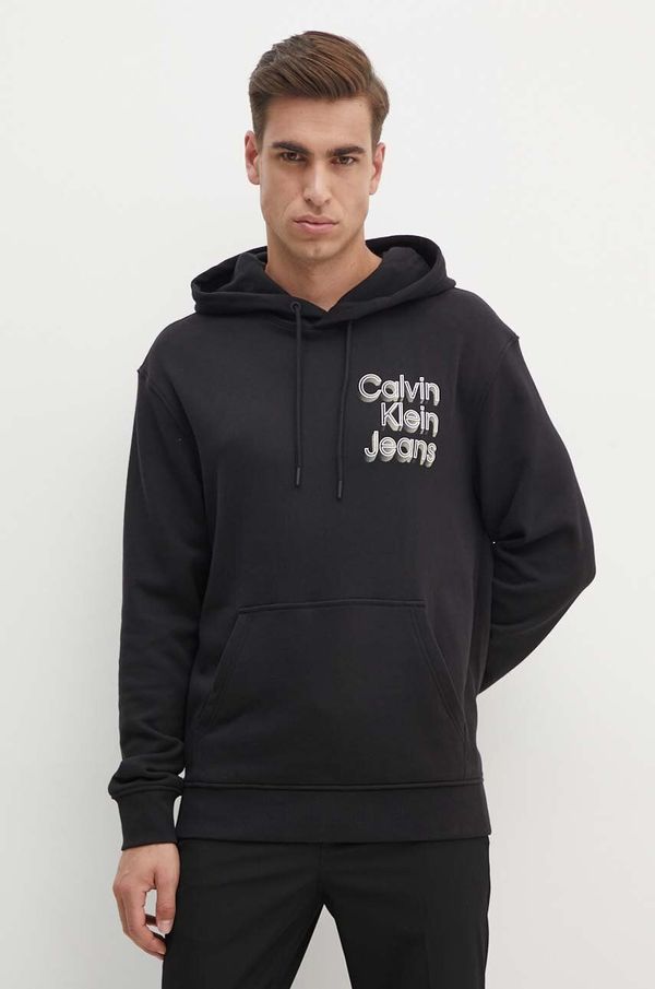 Calvin Klein Jeans Pamučna dukserica Calvin Klein Jeans za muškarce, boja: crna, s kapuljačom, s tiskom, J30J325927