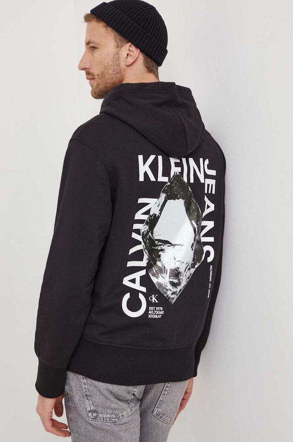 Calvin Klein Jeans Pamučna dukserica Calvin Klein Jeans za muškarce, boja: crna, s kapuljačom, s tiskom