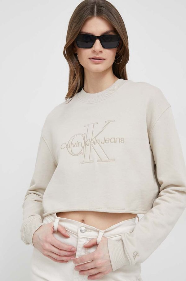 Calvin Klein Jeans Pamučna dukserica Calvin Klein Jeans za žene, boja: bež, s aplikacijom