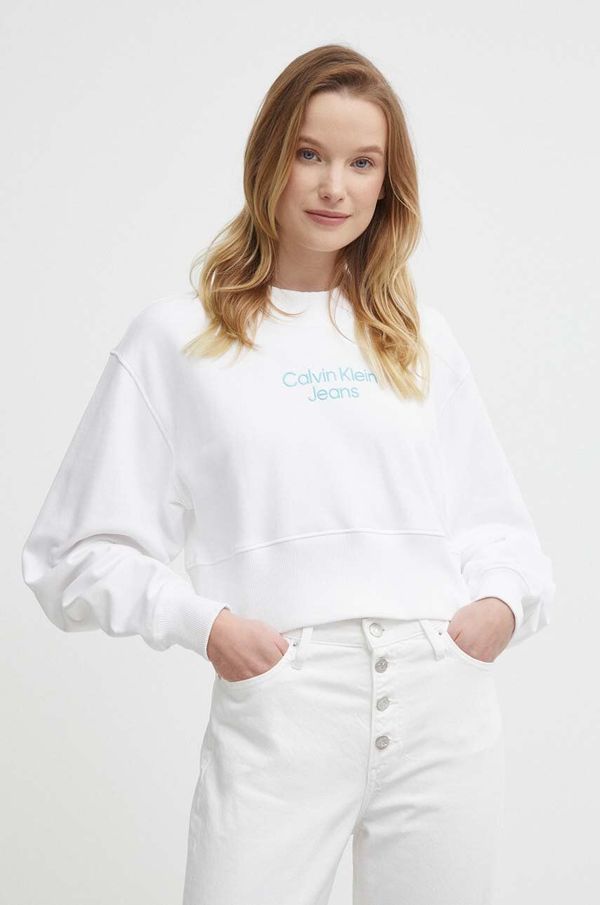 Calvin Klein Jeans Pamučna dukserica Calvin Klein Jeans za žene, boja: bijela, s tiskom, J20J221466