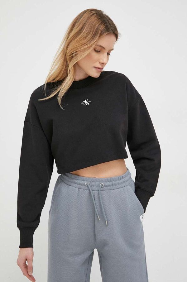 Calvin Klein Jeans Pamučna dukserica Calvin Klein Jeans za žene, boja: crna, glatka