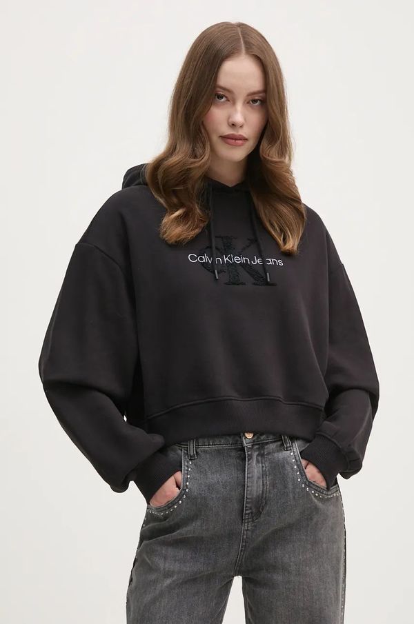 Calvin Klein Jeans Pamučna dukserica Calvin Klein Jeans za žene, boja: crna, s kapuljačom, s aplikacijom, J20J224170