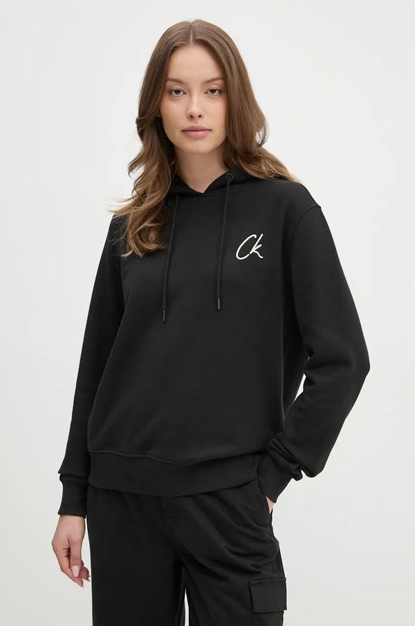 Calvin Klein Jeans Pamučna dukserica Calvin Klein Jeans za žene, boja: crna, s kapuljačom, s aplikacijom, J20J224179