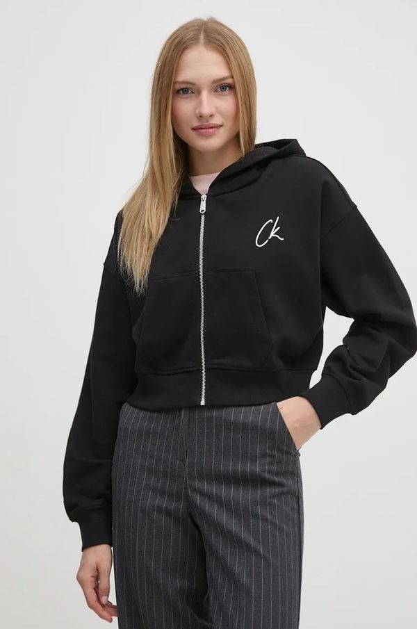 Calvin Klein Jeans Pamučna dukserica Calvin Klein Jeans za žene, boja: crna, s kapuljačom, s aplikacijom, J20J224440