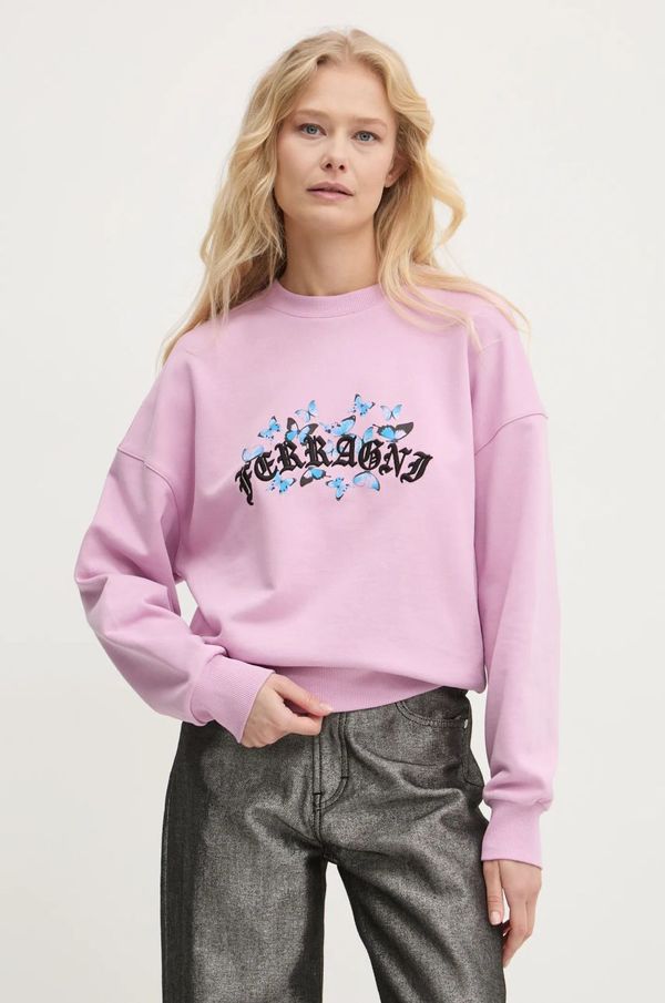 Chiara Ferragni Pamučna dukserica Chiara Ferragni za žene, boja: ljubičasta, s tiskom, 77CBIK08