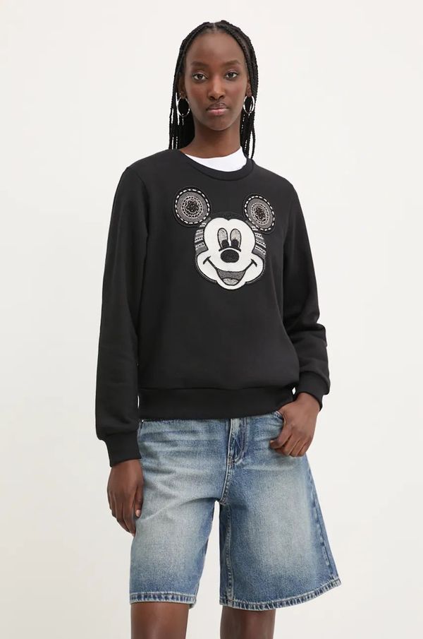 Desigual Pamučna dukserica Desigual MICKEY YEAH! za žene, boja: crna, s aplikacijom, 24WWSK10