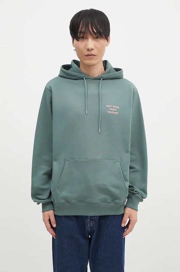 Drôle de Monsieur Pamučna dukserica Drôle de Monsieur Le Hoodie Slogan za muškarce, boja: zelena, s kapuljačom, s aplikacijom, E-HO162-CO127-DGN