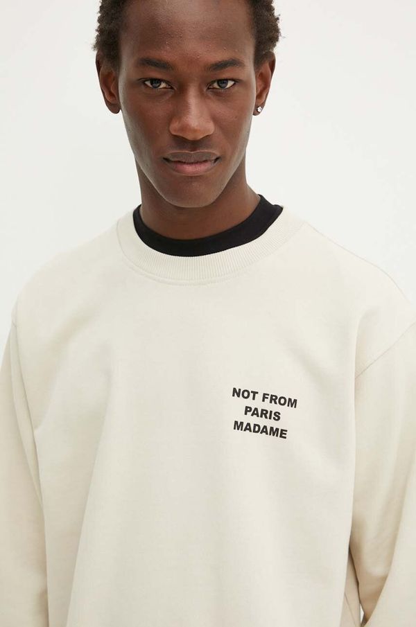 Drôle de Monsieur Pamučna dukserica Drôle de Monsieur za muškarce, boja: bež, s tiskom, PERM.SW149.CO127 Le Sweatshirt Slogan