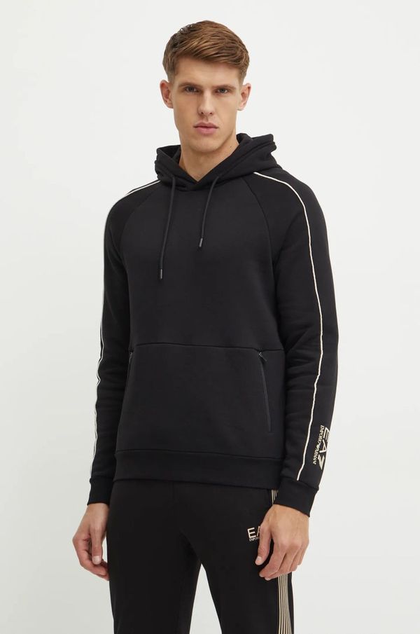EA7 Emporio Armani Pamučna dukserica EA7 Emporio Armani za muškarce, boja: crna, s kapuljačom, bez uzorka, PJZJZ.6DPM21