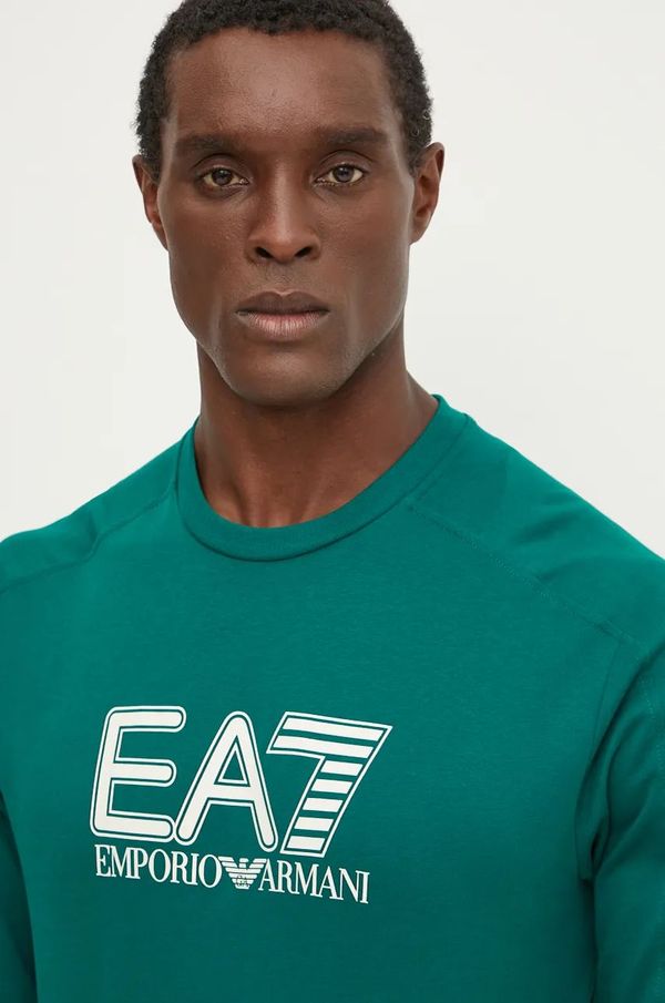 EA7 Emporio Armani Pamučna dukserica EA7 Emporio Armani za muškarce, boja: zelena, s tiskom, PJVRZ.6DPM60