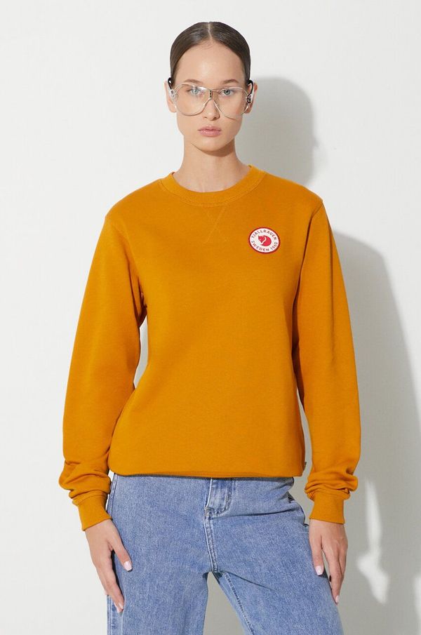 Fjallraven Pamučna dukserica Fjallraven 1960 Logo za žene, boja: žuta, s aplikacijom