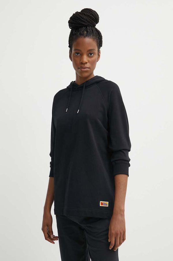 Fjallraven Pamučna dukserica Fjallraven Vardag Hoodie za žene, boja: crna, s kapuljačom, bez uzorka, F86987