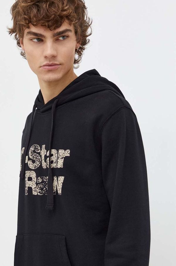 G-Star Raw Pamučna dukserica G-Star Raw za muškarce, boja: crna, s kapuljačom, s tiskom