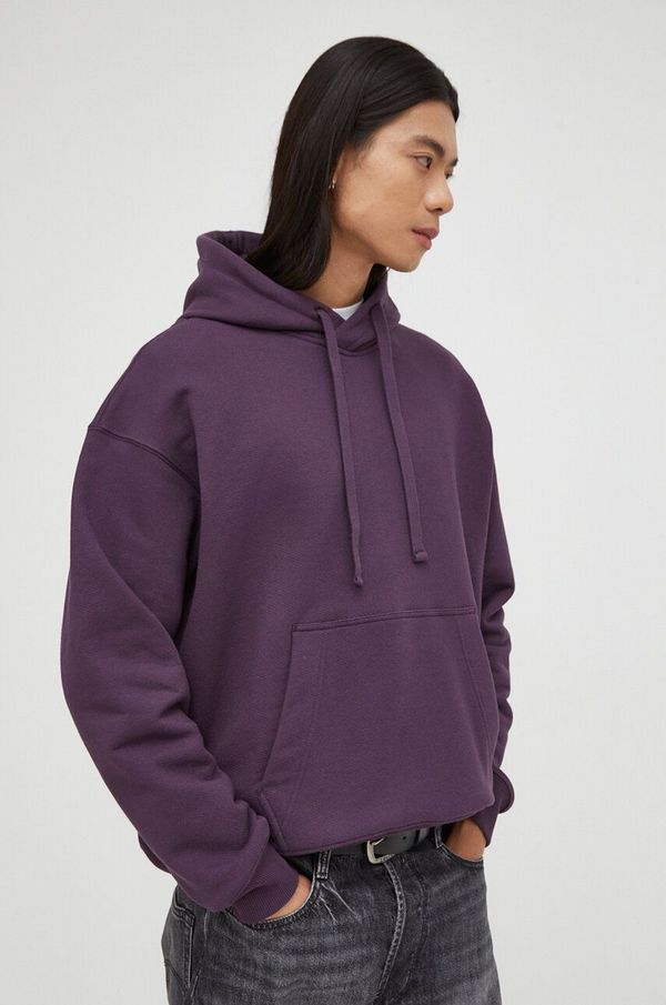 G-Star Raw Pamučna dukserica G-Star Raw za muškarce, boja: ljubičasta, s kapuljačom, bez uzorka